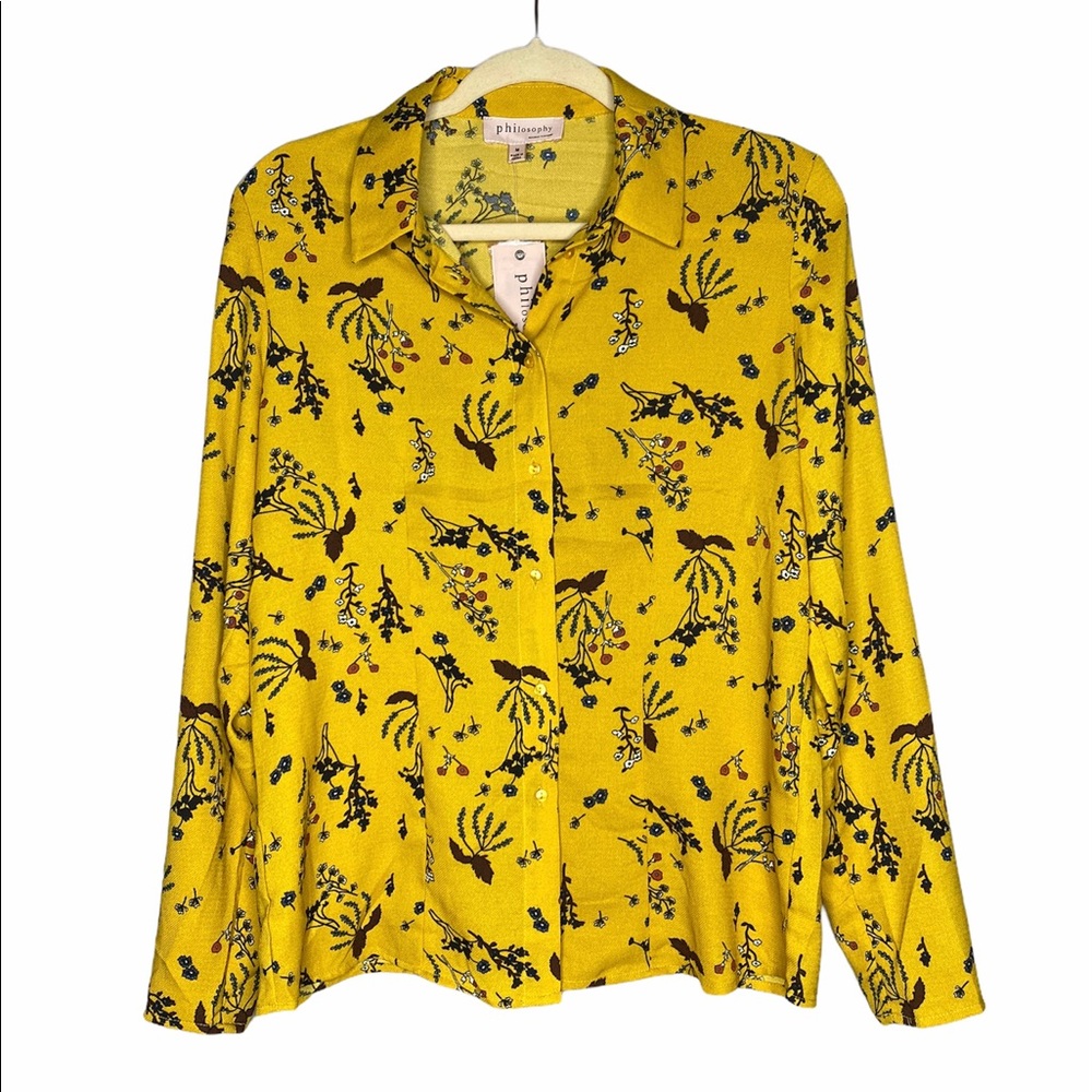 NWT Philosophy Yellow Floral Button Down Blouse M